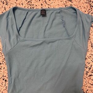SHEIN Light Blue Ribbed Bodysuit